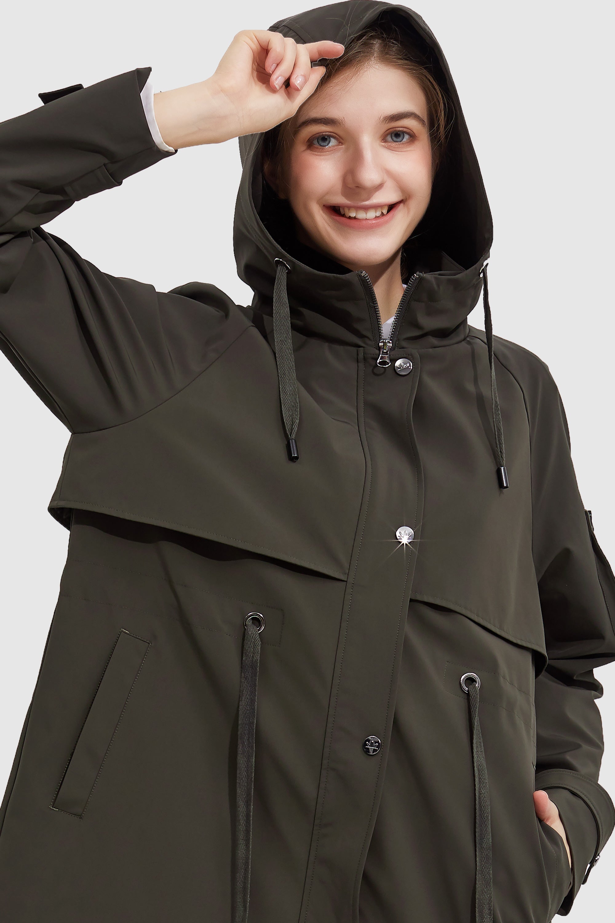 Orolay-Long Hooded Windbreaker-#color_Rosin