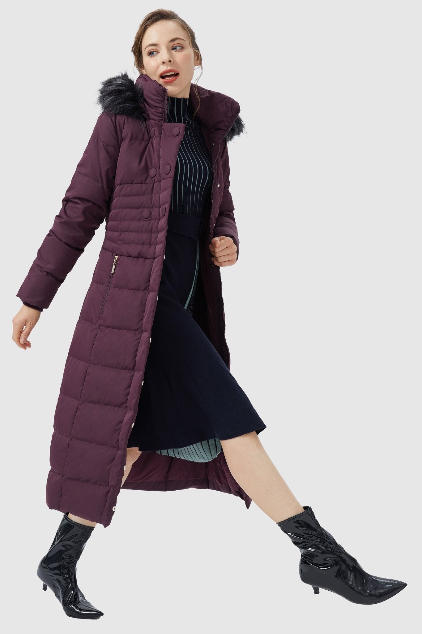 Orolay-Long Puffer Coat with Hood Fur-Long Puffer Coat with Hood Fur - Orolay, #color_Magenta Purple