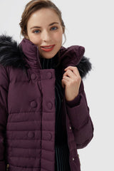 Orolay-Long Puffer Coat with Hood Fur-Long Puffer Coat with Hood Fur - Orolay, #color_Magenta Purple