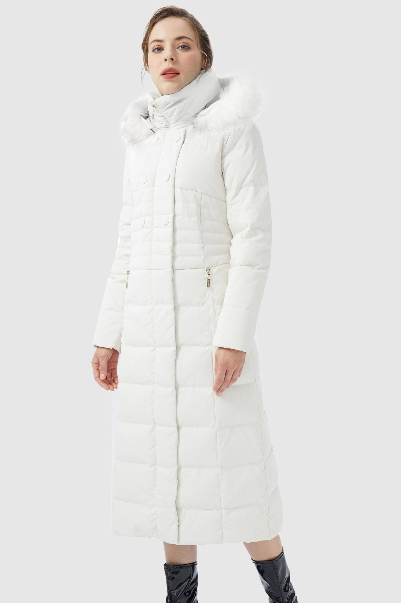 Orolay-Long Puffer Coat with Hood Fur-Long Puffer Coat with Hood Fur - Orolay, #color_White