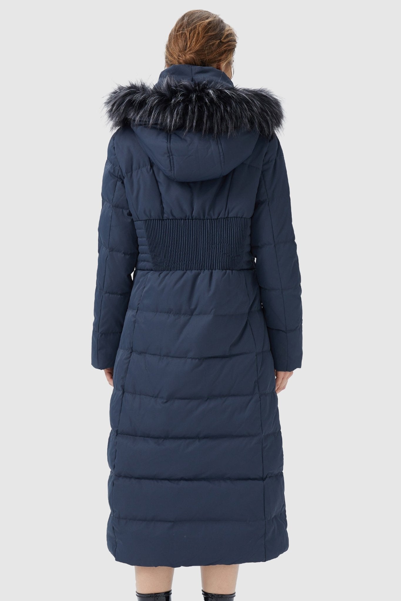 Orolay-Long Puffer Coat with Hood Fur-Long Puffer Coat with Hood Fur - Orolay, #color_Blueprint