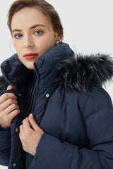 Orolay-Long Puffer Coat with Hood Fur-Long Puffer Coat with Hood Fur - Orolay, #color_Blueprint