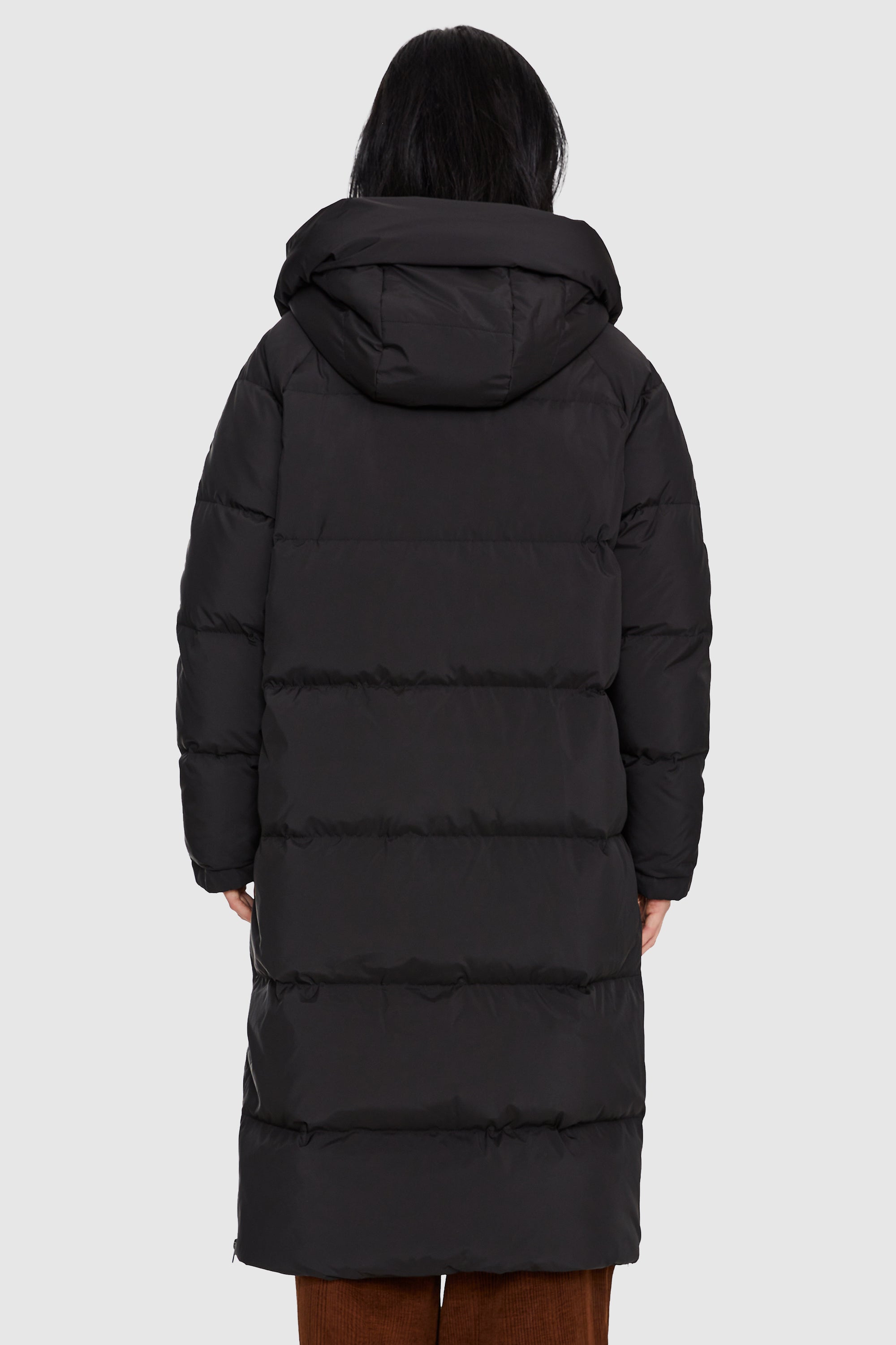 Orolay-Long Puffer Down Jacket with Hem Slit-#color_Black