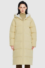 Orolay-Long Puffer Down Jacket with Hem Slit-#color_Almond Oil