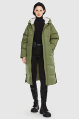 Orolay-Long Puffer Down Jacket with Hem Slit-#color_Peat Moss