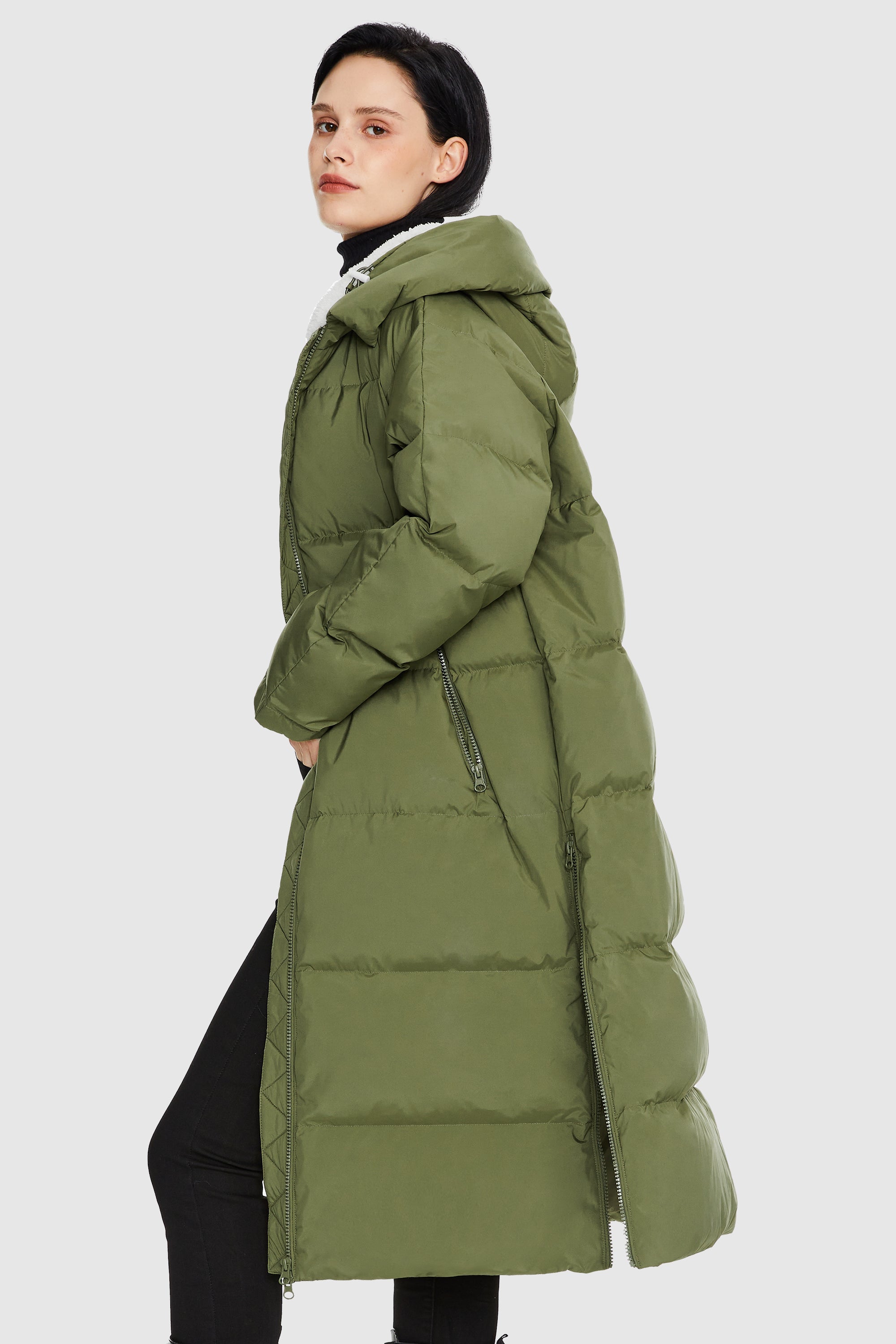 Orolay-Long Puffer Down Jacket with Hem Slit-#color_Peat Moss