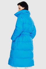 Orolay-Long Puffer Jacket with Velcro Belt-#color_Marina