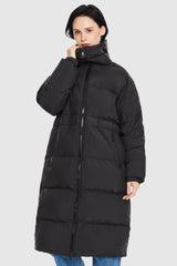 Orolay-Long Puffer Jacket with Velcro Belt-#color_Black