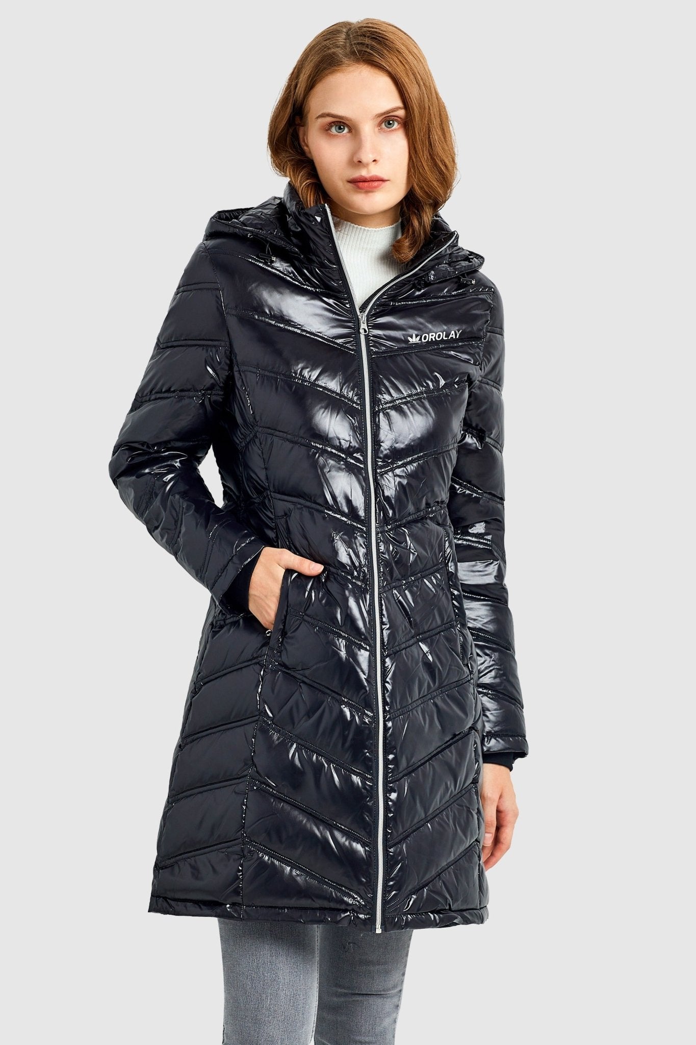 Orolay-Long Quilted Hooded Puffer Down Jacket-Long Quilted Hooded Puffer Down Jacket - Orolay, #color_Black