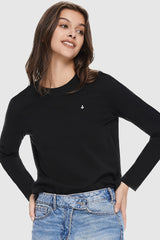 Orolay-Long Sleeve Crop T-shirt-#color_Black