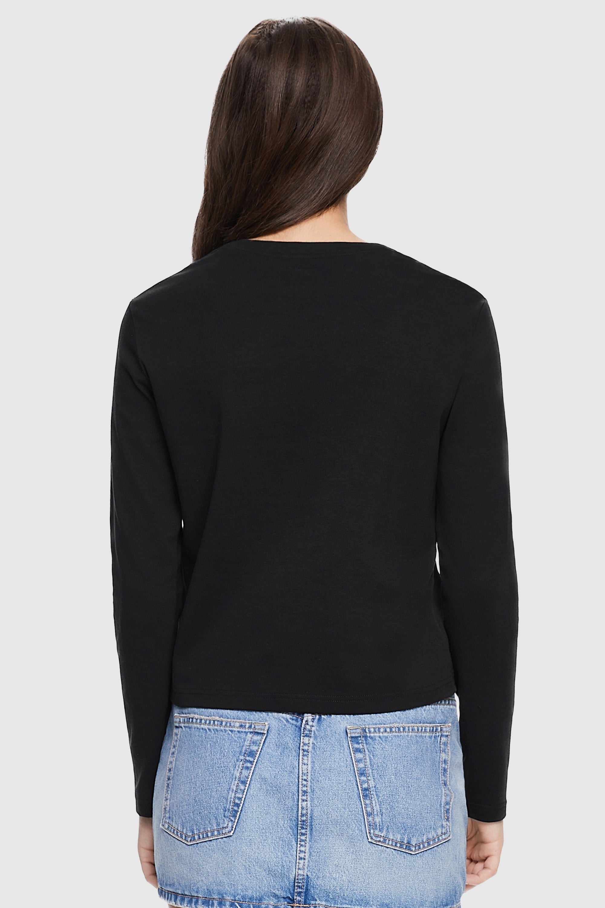 Orolay-Long Sleeve Crop T-shirt-#color_Black