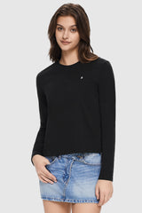 Orolay-Long Sleeve Crop T-shirt-#color_Black