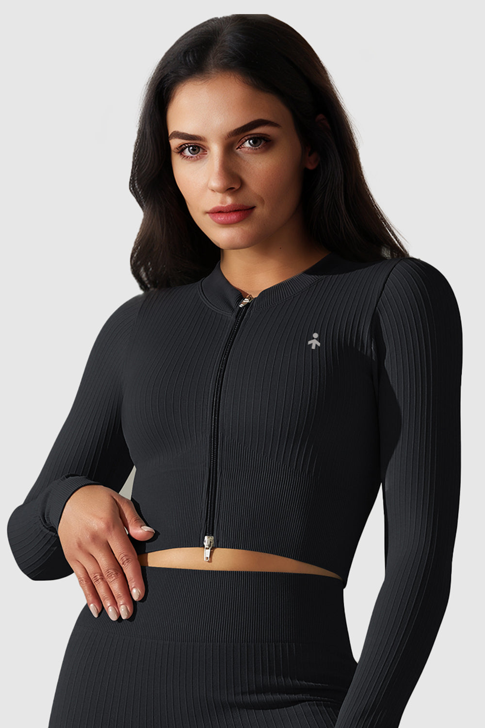 Orolay-Long Sleeve Crop Yoga Tops-#color_Black