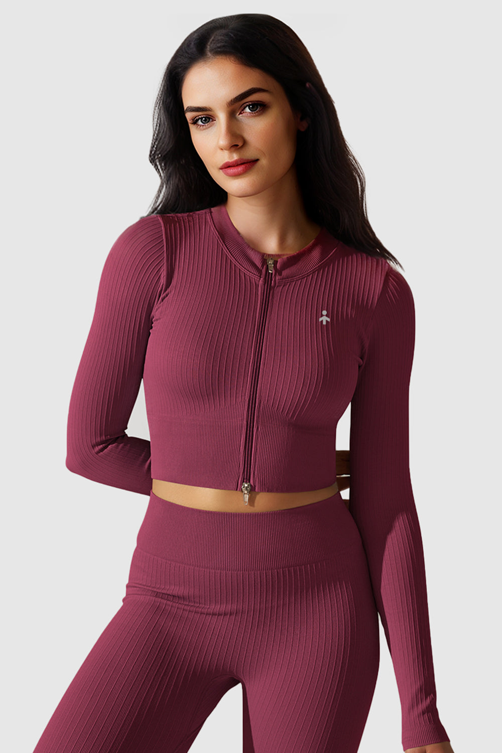 Orolay-Long Sleeve Crop Yoga Tops-#color_Raspberry Coulis