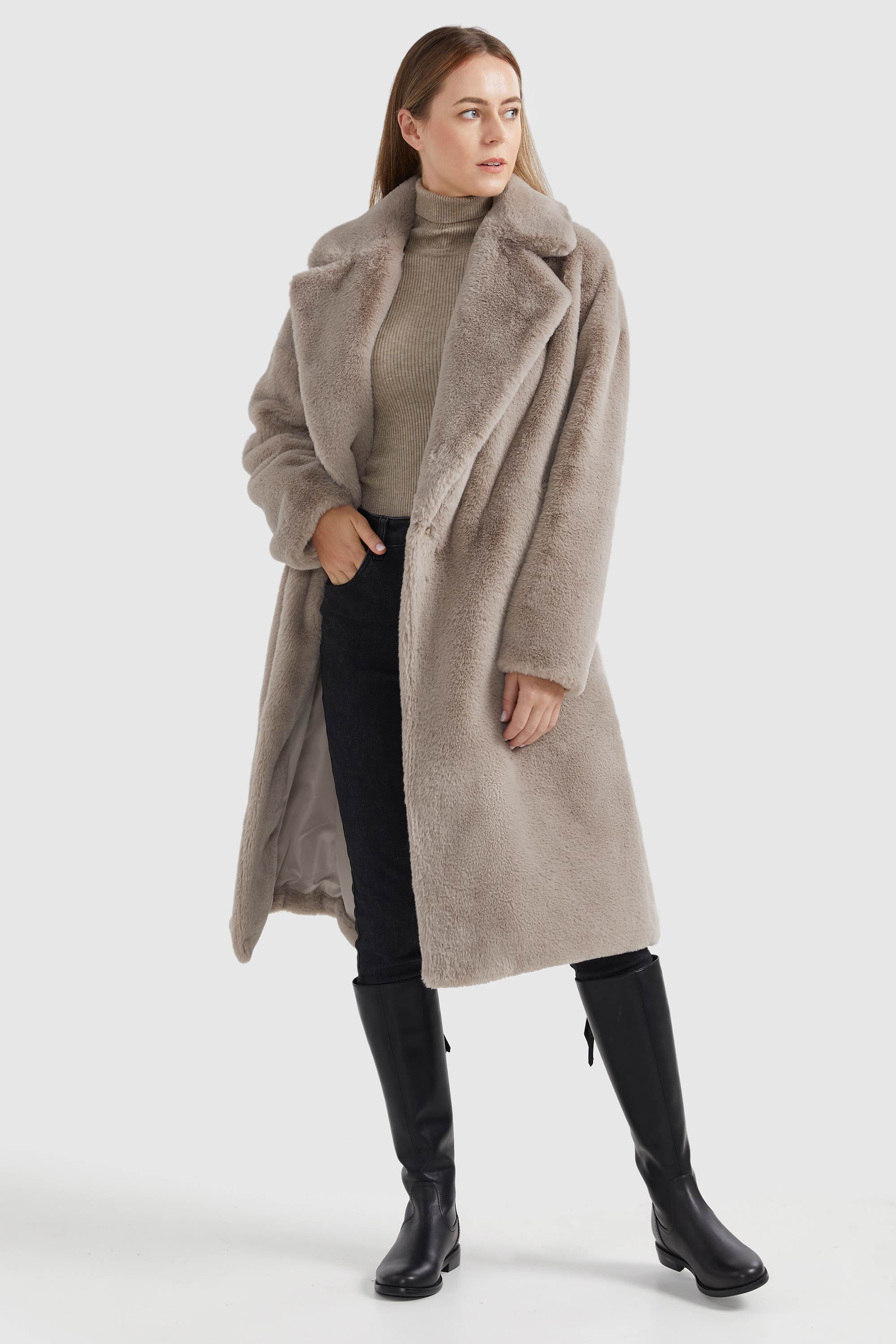 Orolay-Long Teddy Coat-#color_Shadow Gray