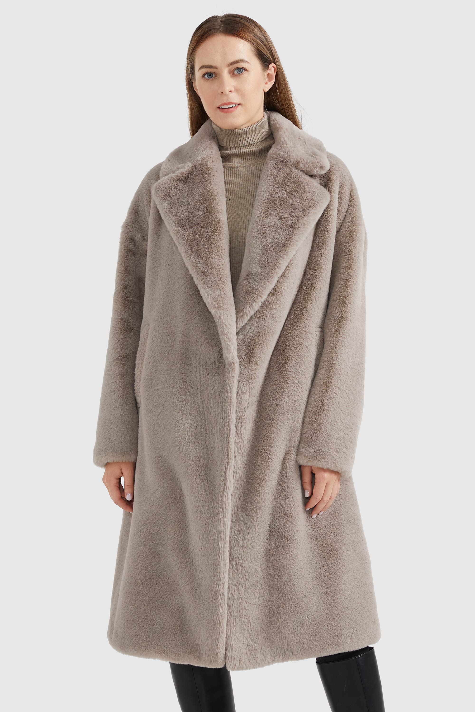 Orolay Women s Faux Fur Mid Length Sherpa Teddy Coat