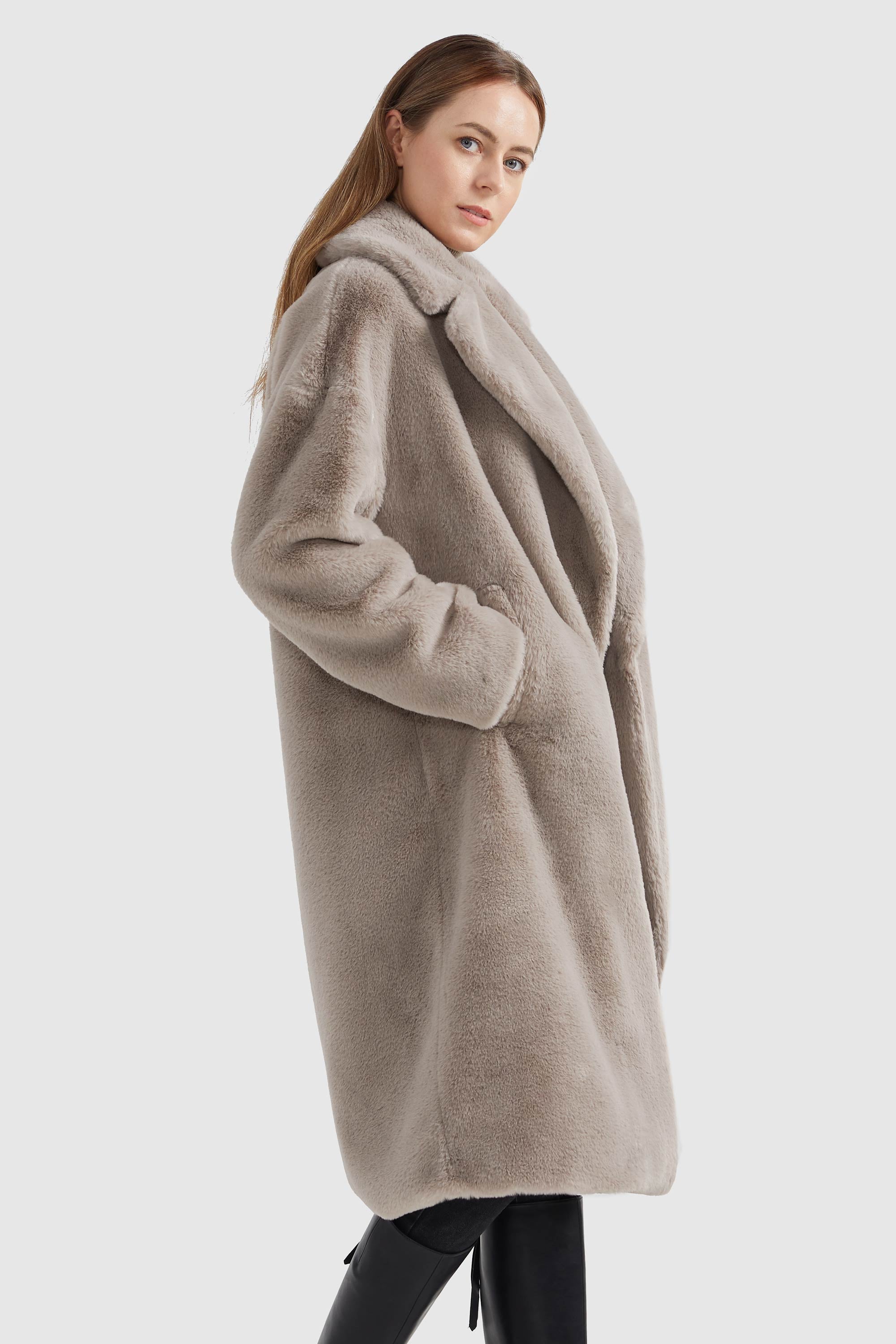 Orolay-Long Teddy Coat-#color_Shadow Gray