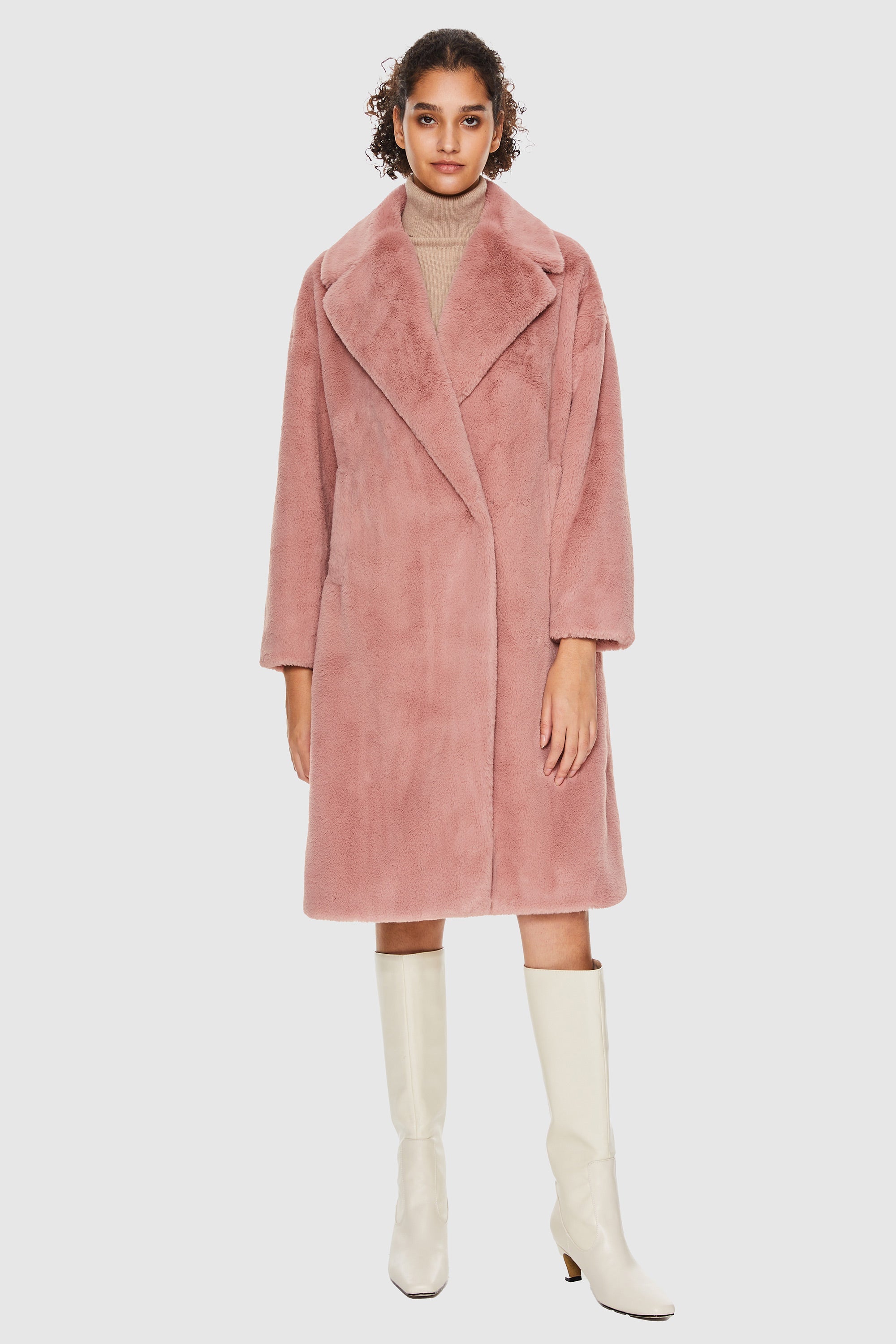 Orolay-Long Teddy Coat-#color_Pink