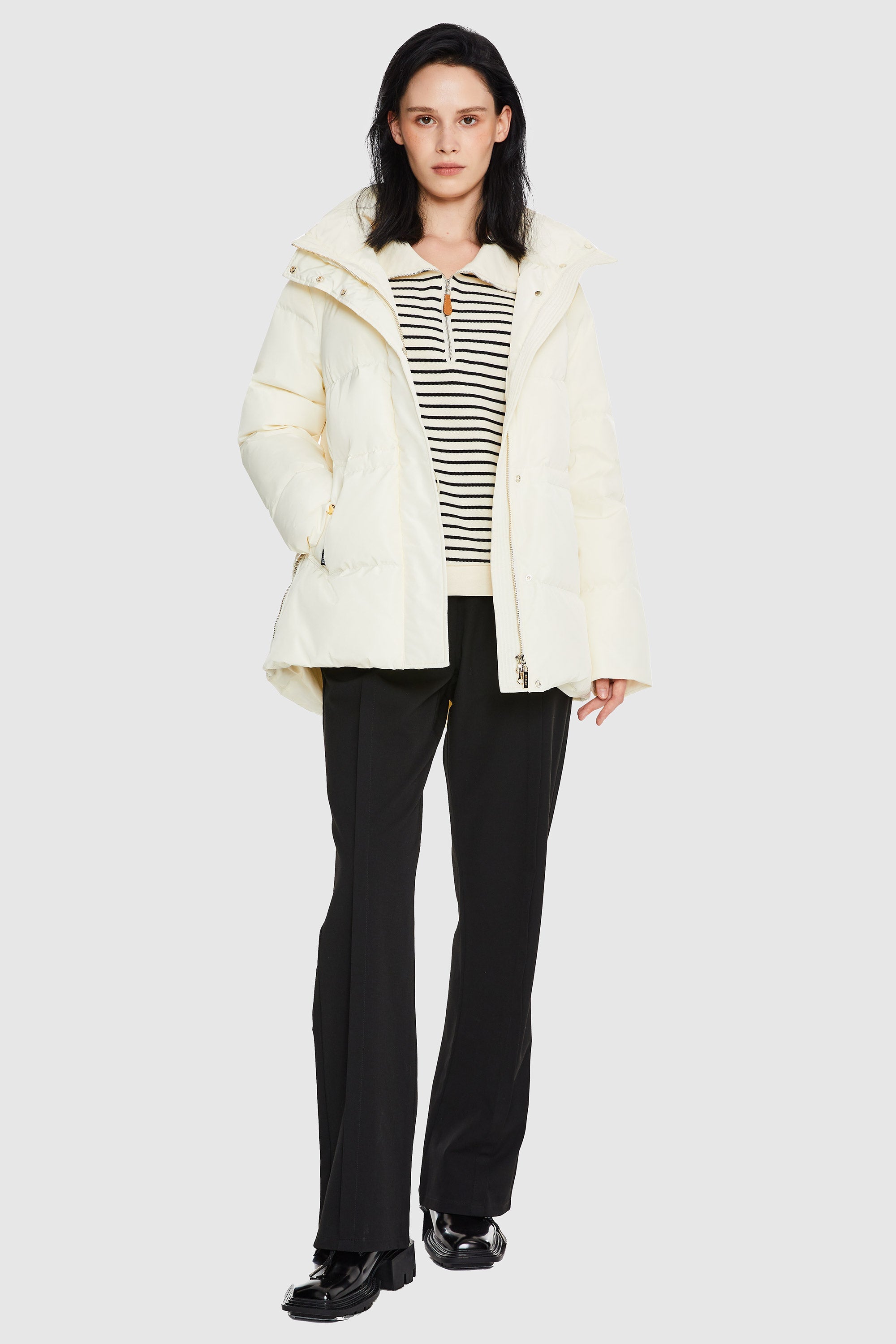 Orolay-Mid-Length Hooded Down Jacket-#color_Tofu