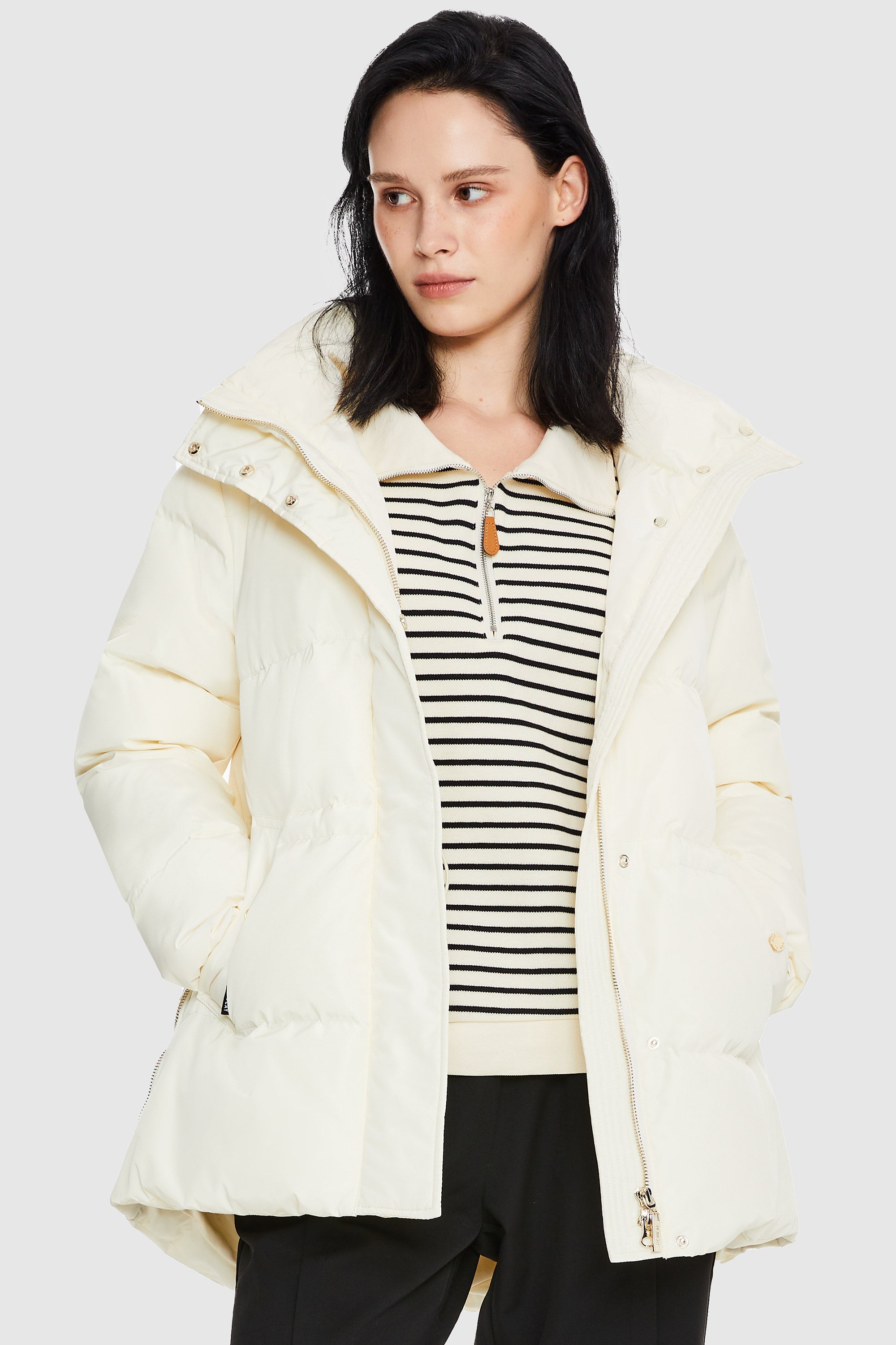 Orolay-Mid-Length Hooded Down Jacket-#color_Tofu