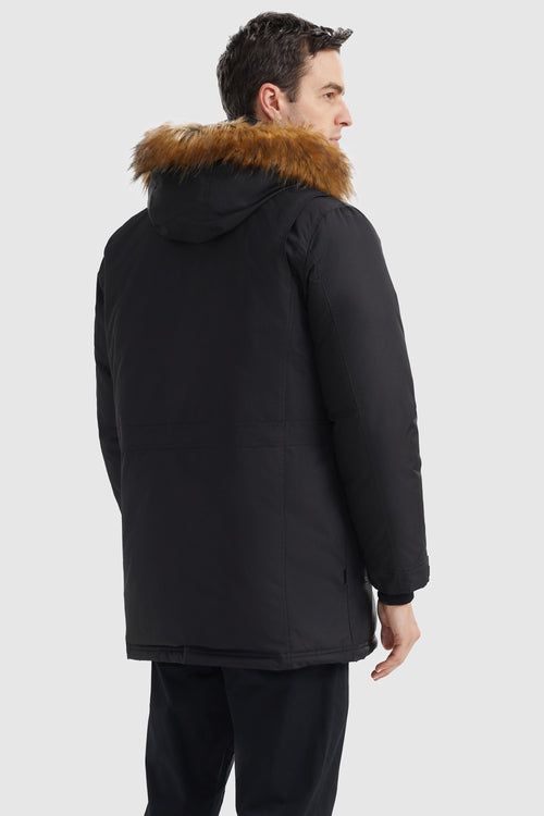 Orolay-Mid-Length Insulated Hooded Down Coat-#color_Black