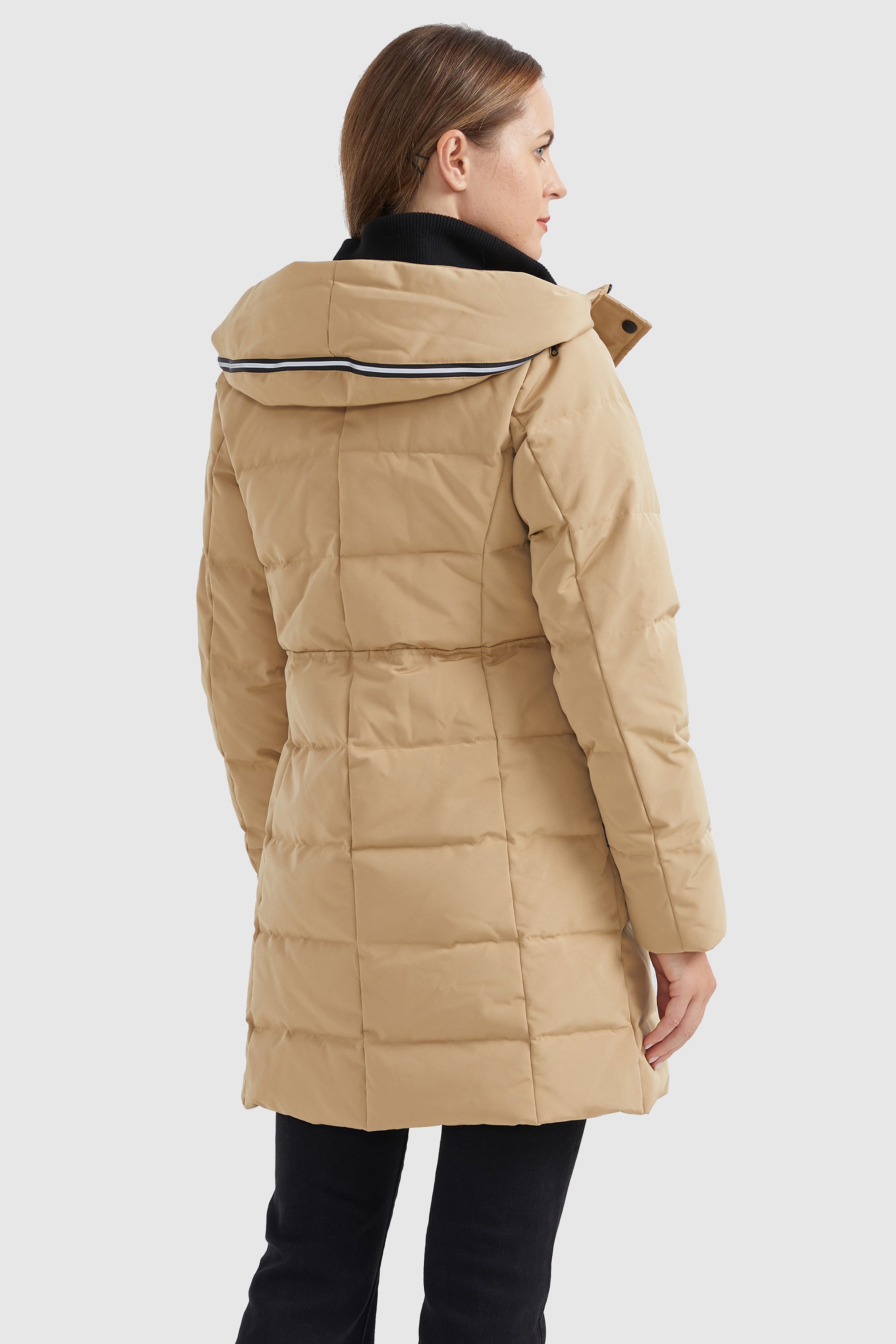 Orolay-Mid Length Slant Pocket Puffer Jacket-#color_Sand