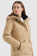 Orolay-Mid Length Slant Pocket Puffer Jacket-#color_Sand