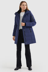 Orolay-Mid Length Slant Pocket Puffer Jacket-#color_Beacon Blue