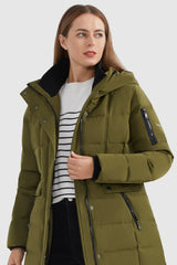 Orolay-Mid Length Slant Pocket Puffer Jacket-#color_Fir Green