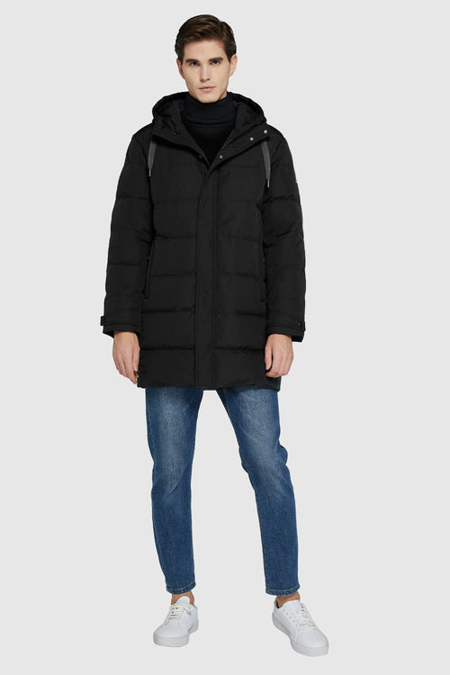 Orolay-Mid-Length Warm Hooded Puffer Down Jacket-#color_Black