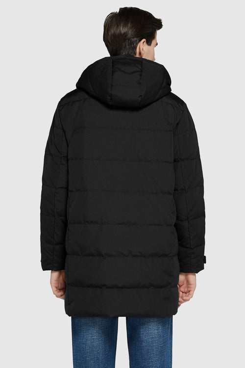 Orolay-Mid-Length Warm Hooded Puffer Down Jacket-#color_Black