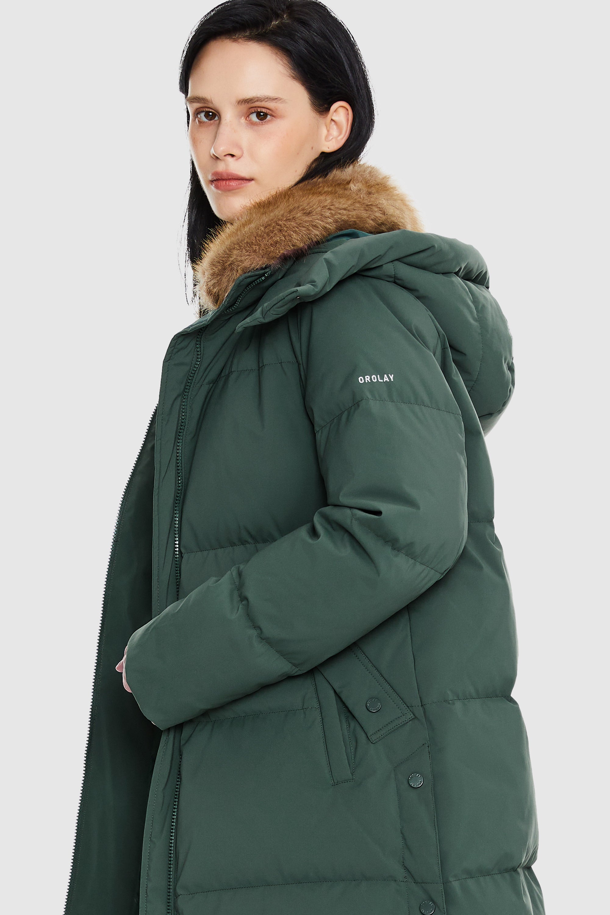 Orolay-Mid-Length Winter Thickened Puffer Jacket-#color_Sagebrush Green