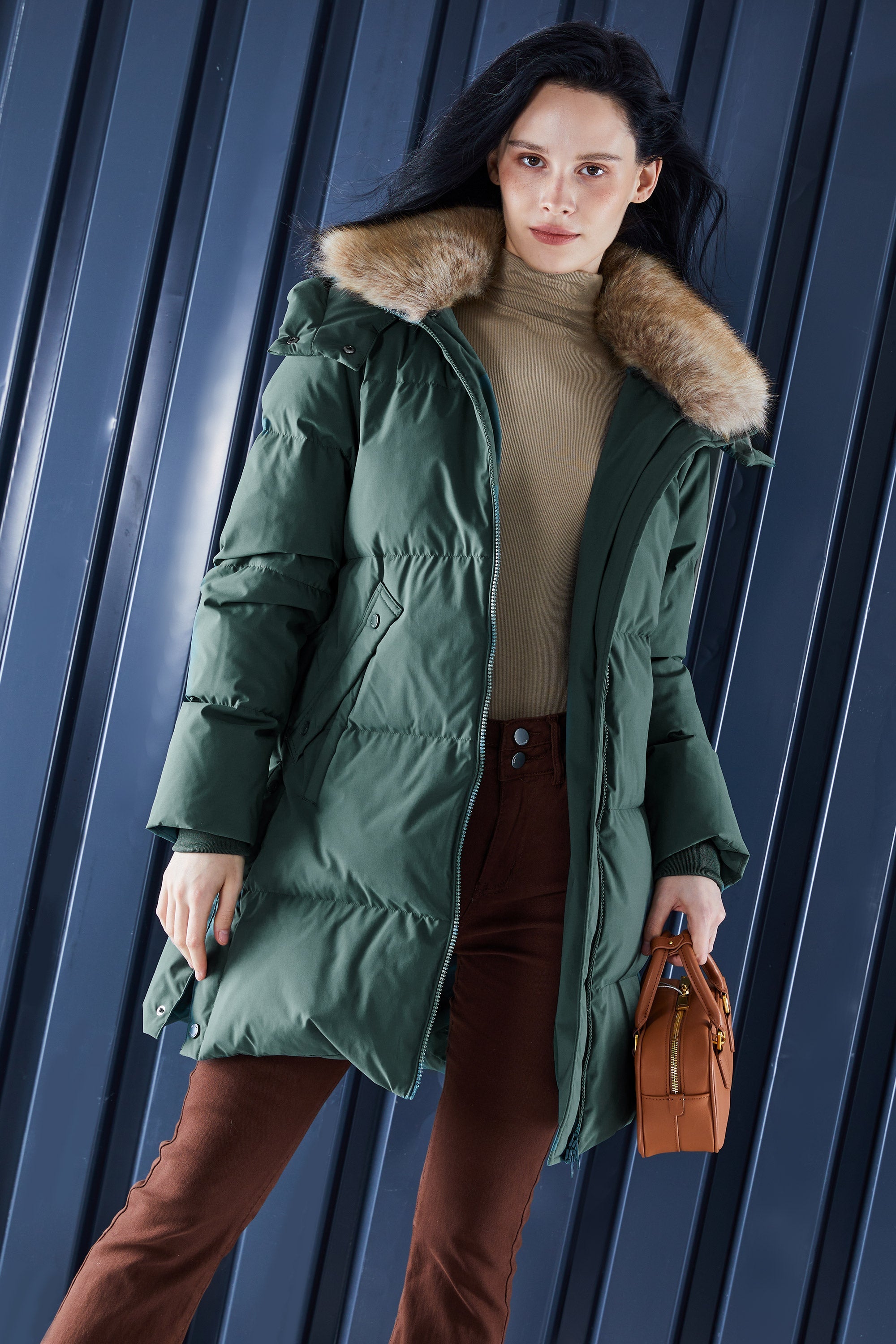 Orolay-Mid-Length Winter Thickened Puffer Jacket-#color_Sagebrush Green