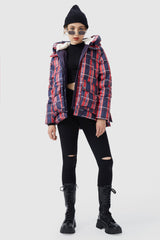 Orolay-Multi-Pockets Plaid Puffer Jacket-#color_Red plaid