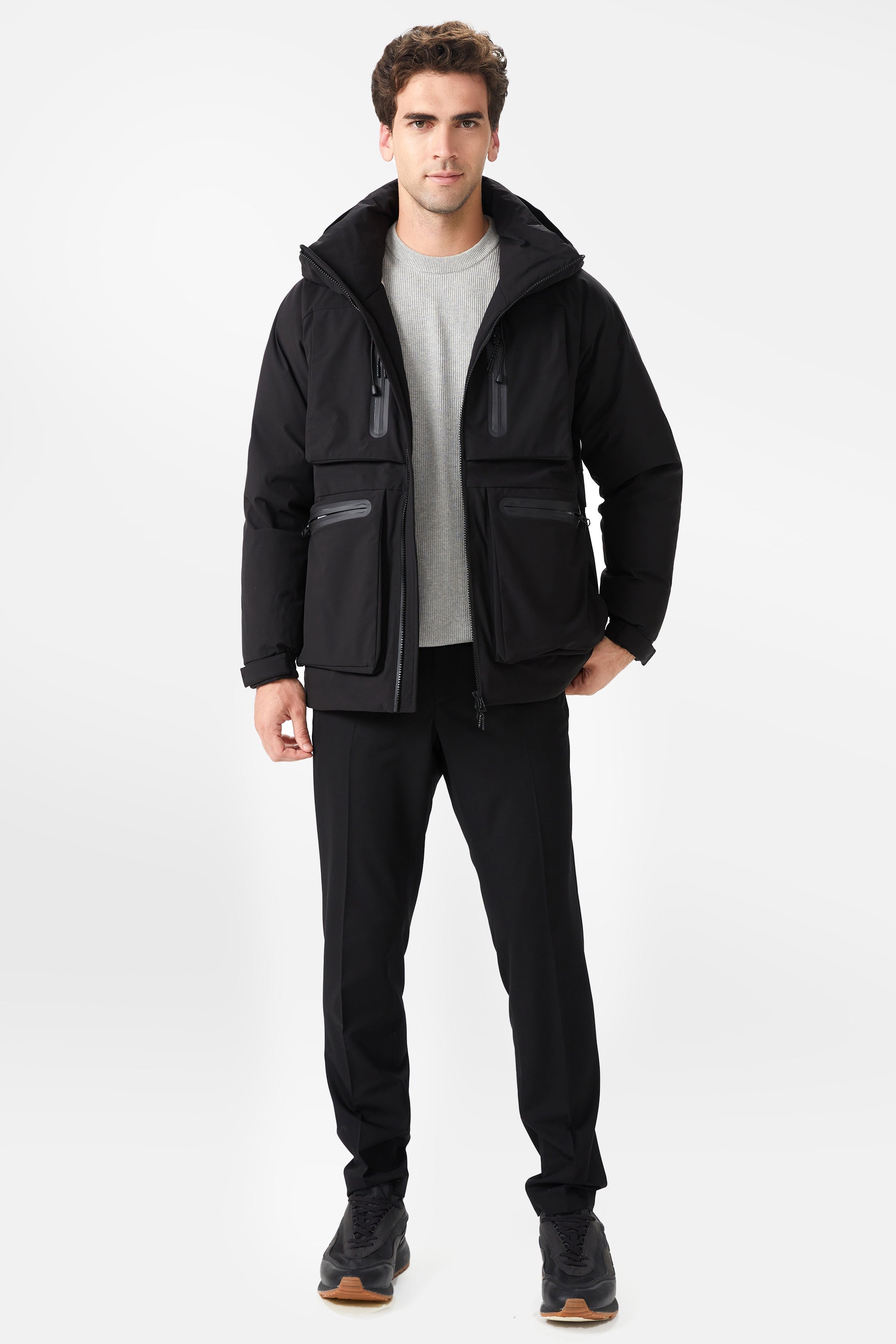 Orolay-Multi-pockets Hooded Down Jacket-#color_Black