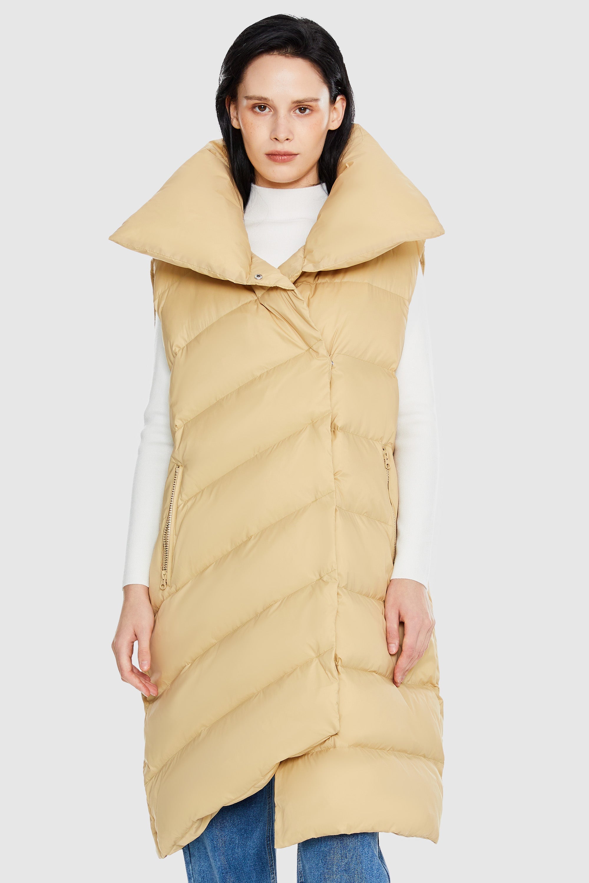 Orolay-Oversized Collar Puffer Down Vest-#color_Summer Melon