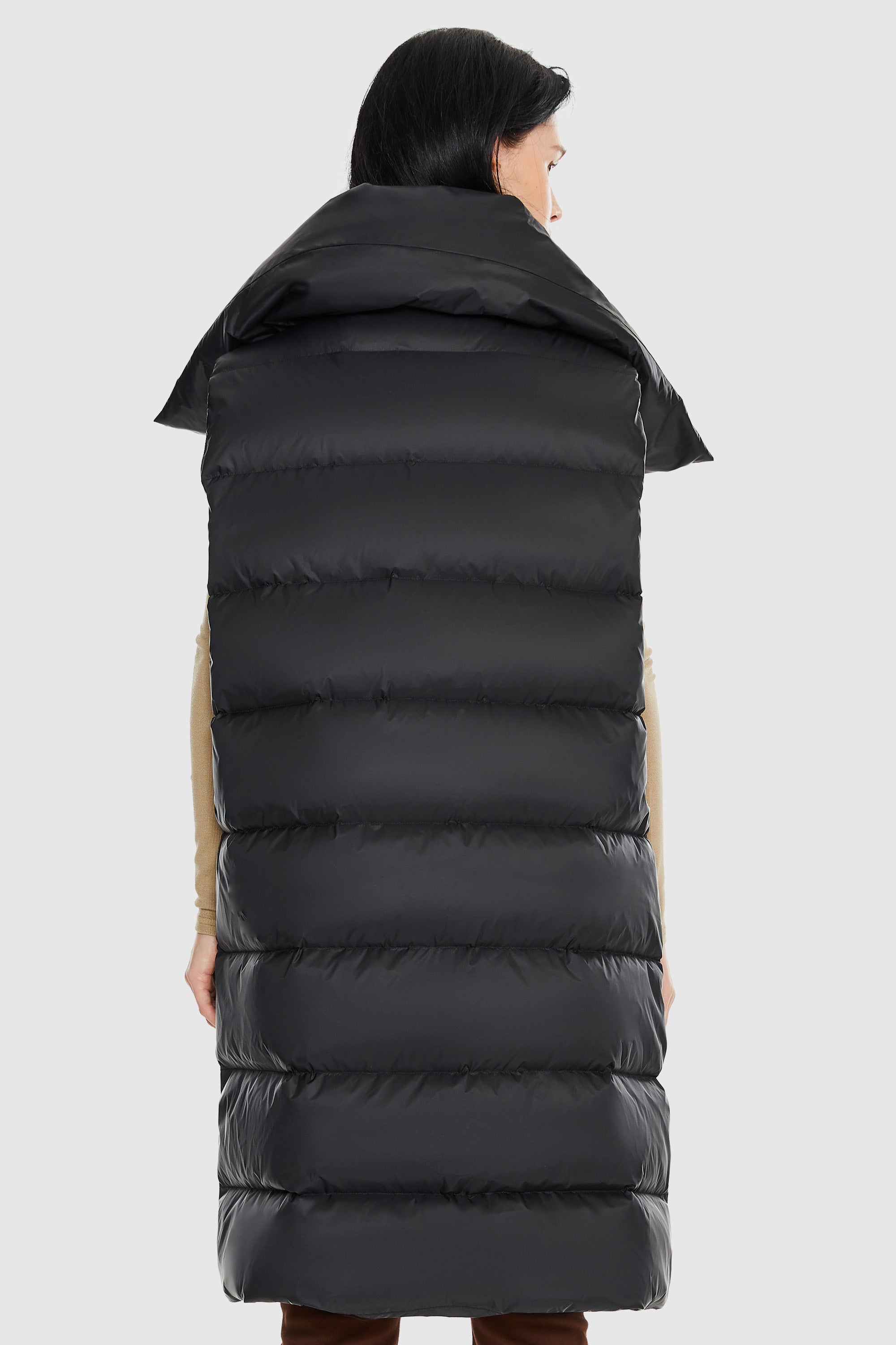 Orolay-Oversized Collar Puffer Down Vest-#color_Black