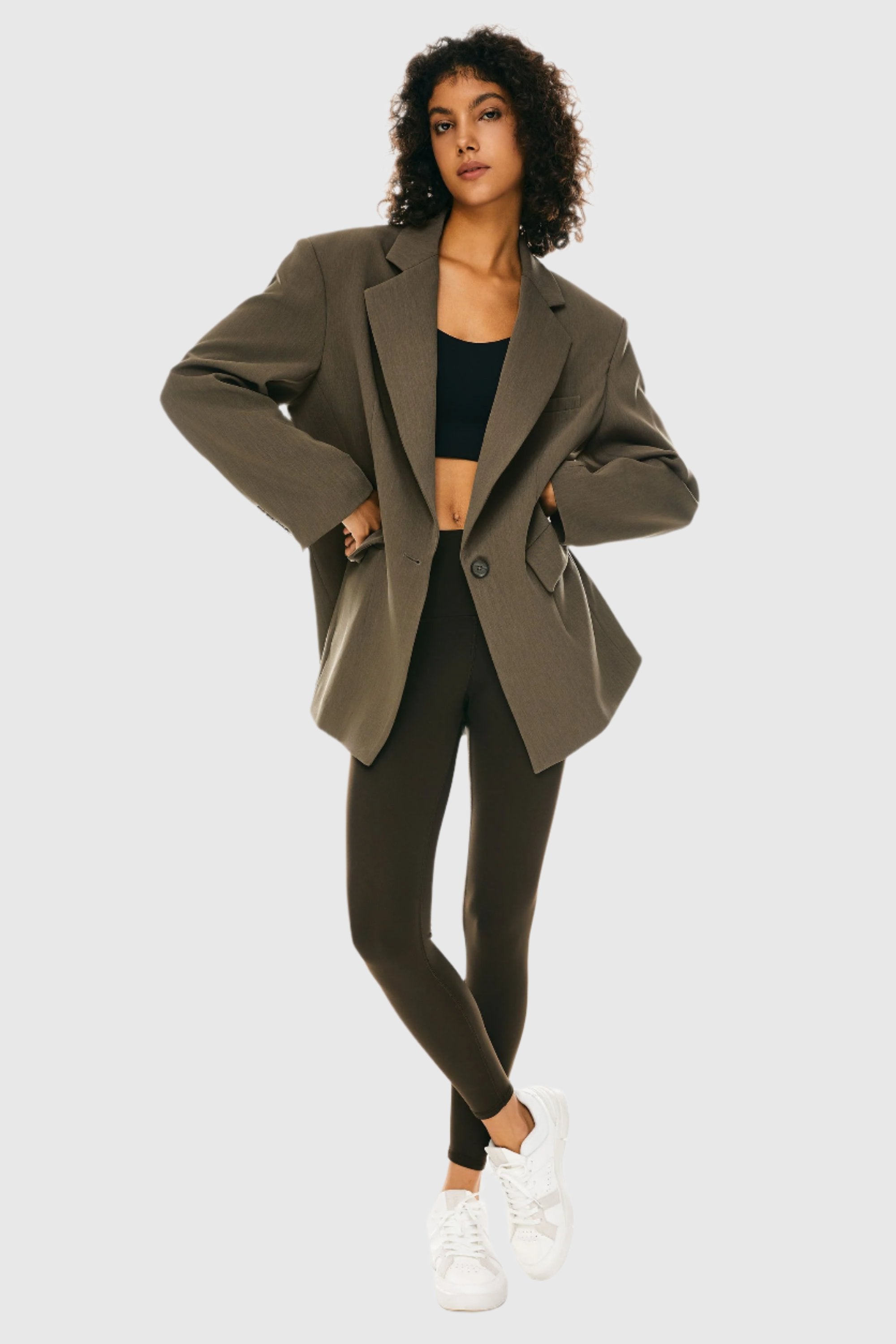 Orolay-Oversized Office Blazer-Image 1 of Long Sleeve Office Blazer from Orolay - #color_Sepia