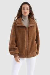 Orolay-Oversized Snap Button Sherpa Coat-Oversized Snap Button Sherpa Coat - Orolay, #color_Nuthatch