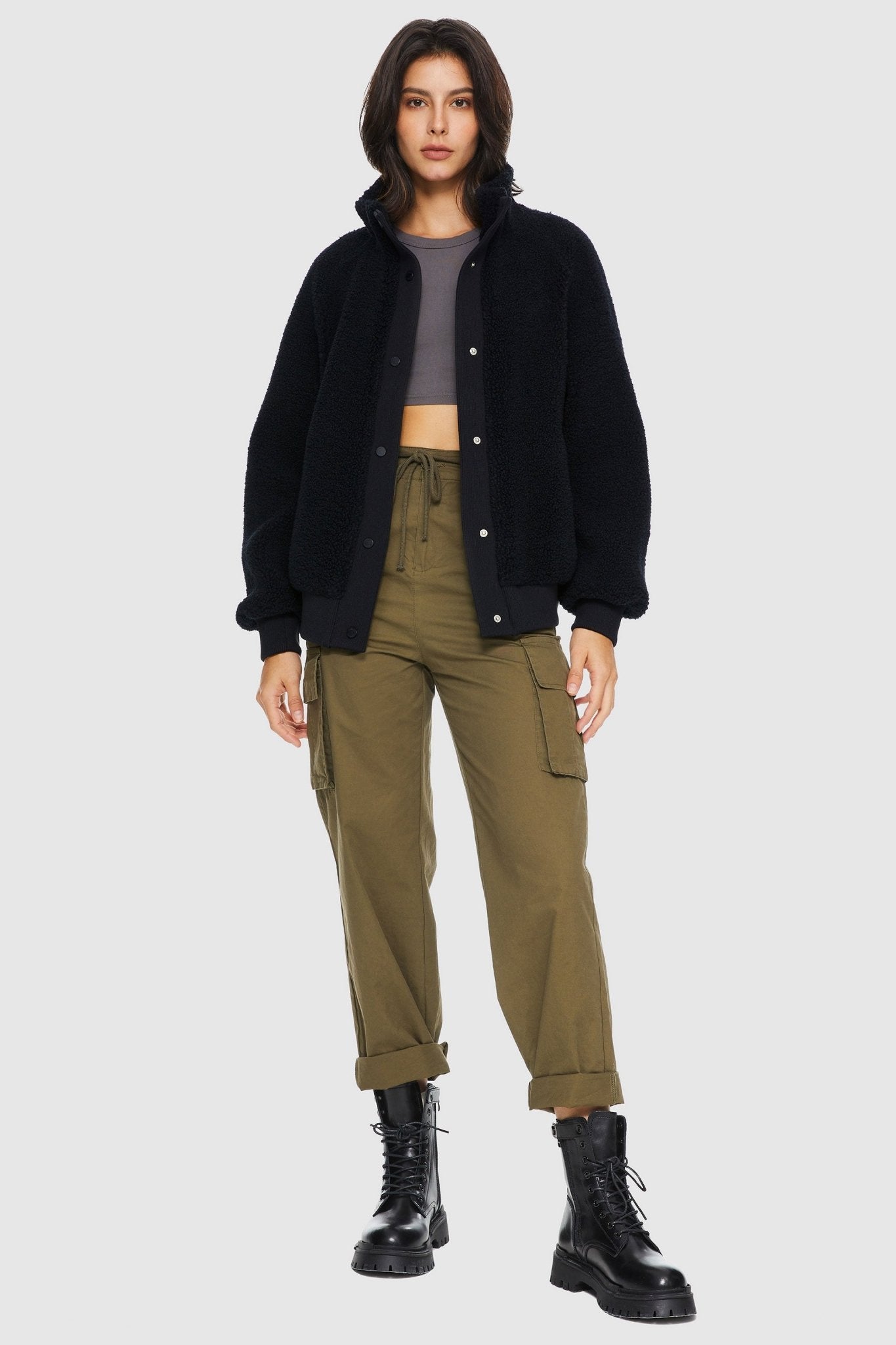 Orolay-Oversized Snap Button Sherpa Coat-Oversized Snap Button Sherpa Coat - Orolay, #color_Navy