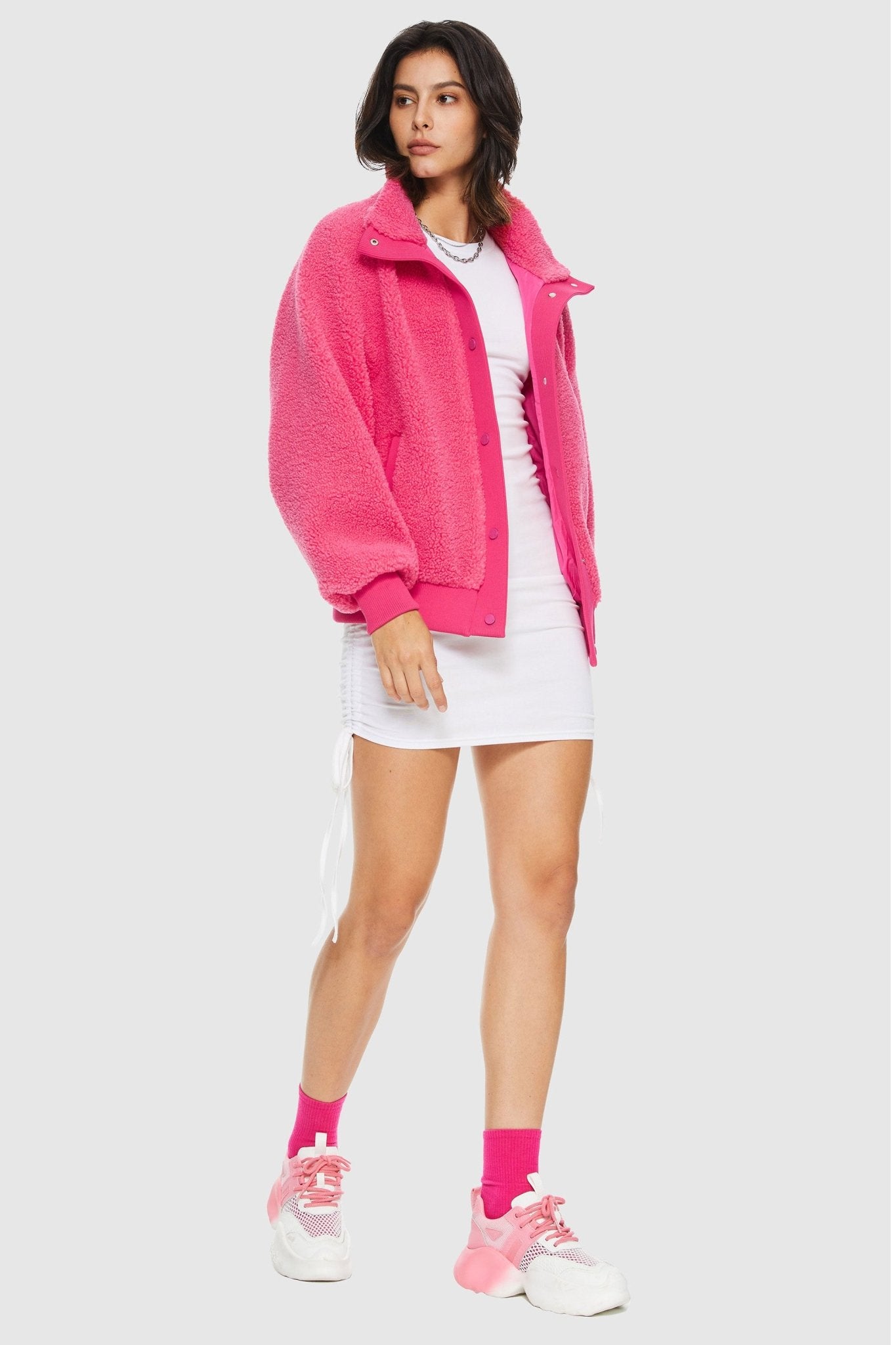 Orolay-Oversized Snap Button Sherpa Coat-Oversized Snap Button Sherpa Coat - Orolay, #color_Azalea Pink