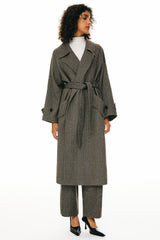 Oversized Wool Wrap Coat Orolay- #color_Brown stripes