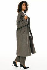 Oversized Wool Wrap Coat Orolay- #color_Brown stripes