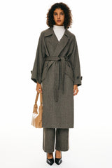 Oversized Wool Wrap Coat Orolay- #color_Brown stripes