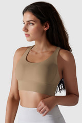 Orolay-Padded Criss Cross Strappy Sports Bras-#color_Khaki