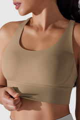 Orolay-Padded Criss Cross Strappy Sports Bras-#color_Khaki