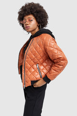 Orolay-Plaid Style Lightweight Short Down Coat-#color_Jaffa Orange