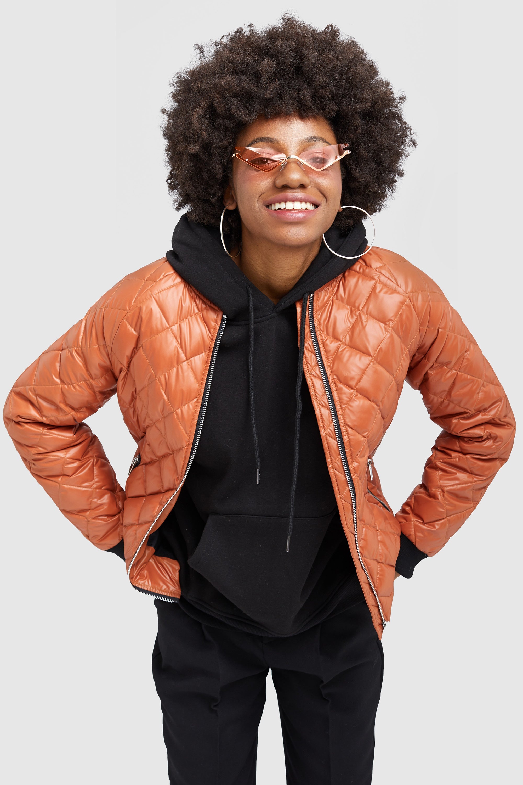 Orolay-Plaid Style Lightweight Short Down Coat-#color_Jaffa Orange