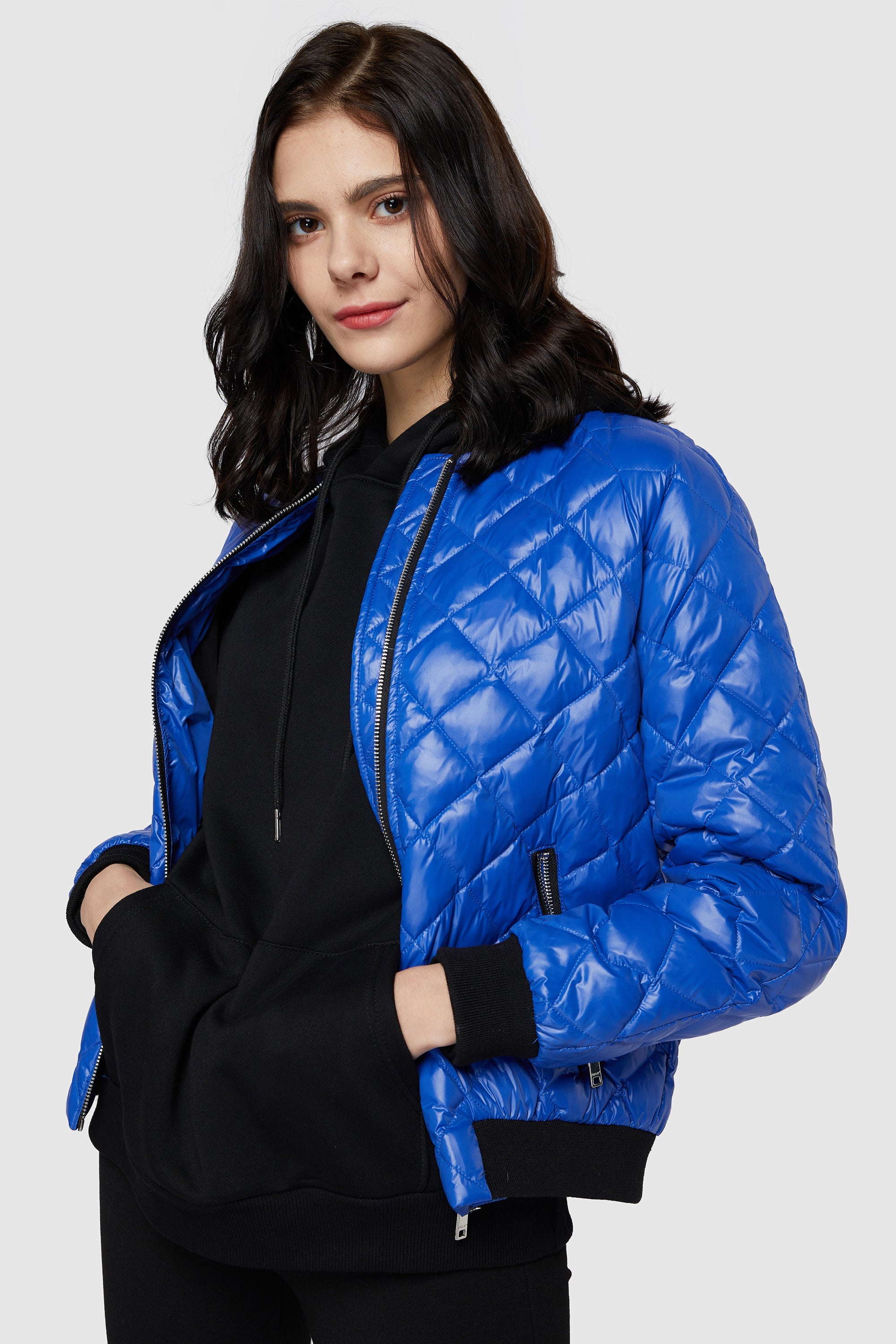 Orolay-Plaid Style Lightweight Short Down Coat-#color_Dazzling Blue