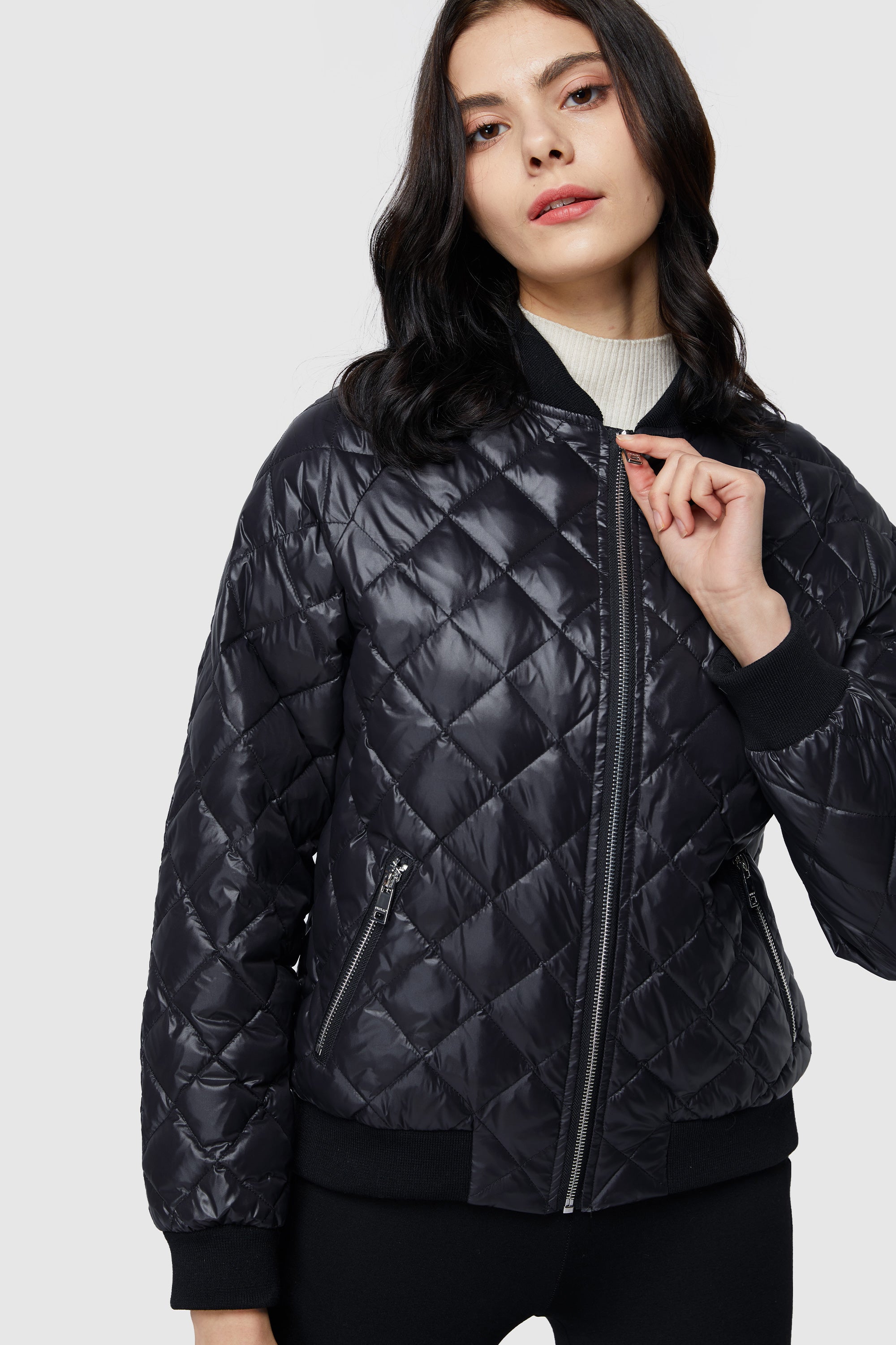 Orolay-Plaid Style Lightweight Short Down Coat-#color_Black